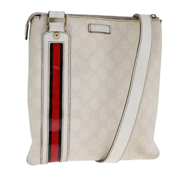 GUCCI GG Supreme Shoulder Bag PVC White Red gold - Picture 1 of 16